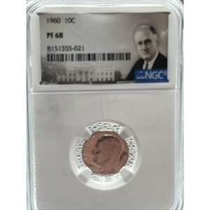 1960 Roosevelt Dime PF68 NGC Certified Portrait Label 10c Silver Coin